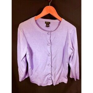VINTAGE EVIE Women’s L Silk Cardigan Periwinkle with decorative Rose Buttons